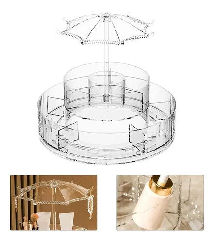 ORGANIZADOR DE MAQUILLAJE Y PRODUCTOS COSMETICOS GIRATORIO DE 360° CON 2 NIVELES
